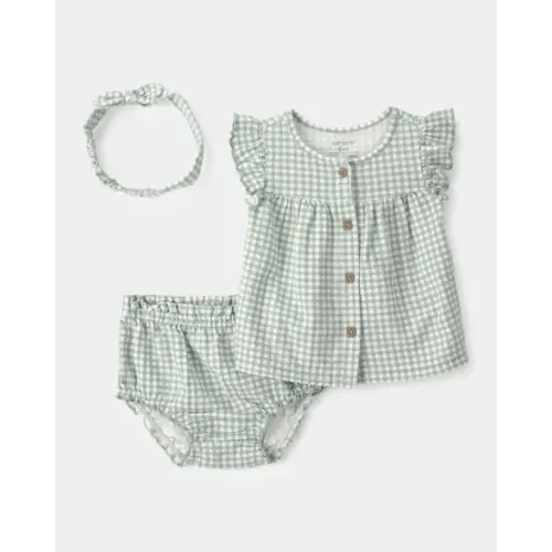 Baby Girl 3-Piece Gingham Top & Short Set - Green | Carter's