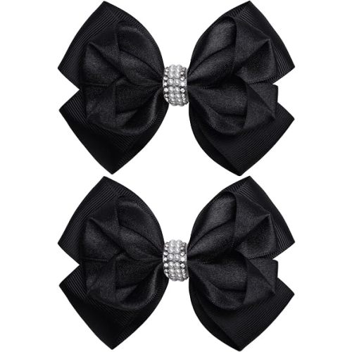 Sparkle 4.5" Hair Bows Clips Glitter Hair Accessories for Women Girls Toddlers Children Grosgrain Ribbon Alligator Clips (Black)