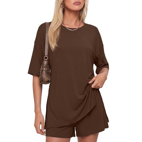 Darong Women's 2 Piece Lounge Set Short Sleeve Boxy T-shirt & Shorts Comfywear Summer Pajama Set Loungewear Set