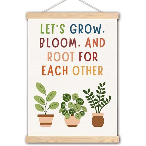 DNEULYR Motivational Wall Decor, Let's Grow Bloom and Root for Each Other Inspirational Poster Hanger Frame, Motivational Plant Wall Art Banner for Nursery Classroom Playroom Decor, 12.5x17 Inch