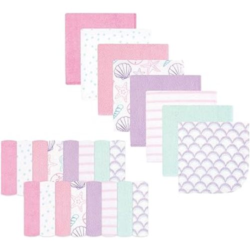 Hudson Baby Unisex Baby Rayon from Bamboo Washcloth Bundle, Sea Shells, One Size