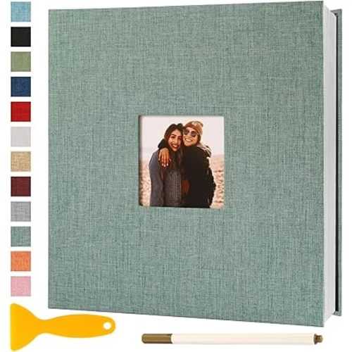 Photo Album Self Adhesive Pages Scrapbook Magnetic Photo Albums for 4x6 5x7 8x10 Pictures Sticky Pages Books for Baby Family Wedding 11x10.6 Green 40 Pages