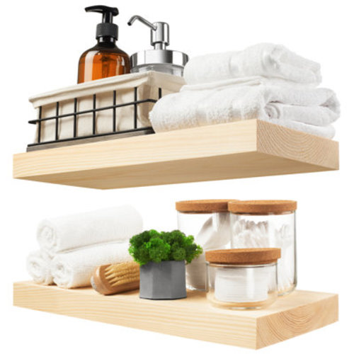 Loon Peak® Chalissa 2 Piece Solid Wood Floating Shelf Set With Invisible Wall Mount Brackets | Wayfair