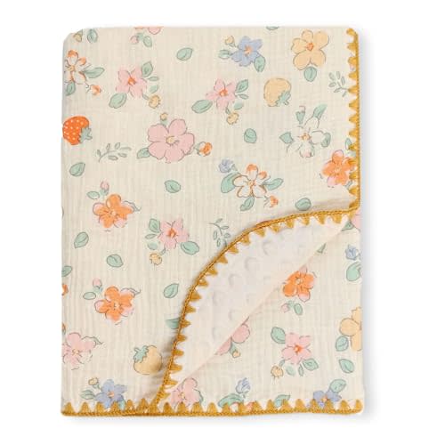Gunnaicat Baby Swaddel Blanket Cotton Muslin Thick Crib Bedding Dotted Backing Double Layer Receiving Blanket 40"x40" (Strawberry Flower)