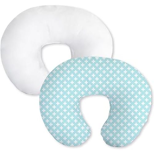 Little Grape Land Cotton Nursing Pillow Covers 2 Pack, Soft & Breathable Removable Breastfeeding Pillows Covers for Feeding Pillows, Nursing Pillow Slipcover for Baby Girls Boys, (Aqua & White)
