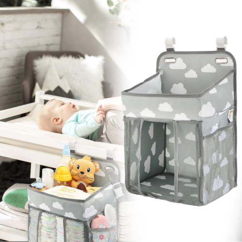 Hanging Caddy Organizer Stacker For Changing Table Crib Playard Or Wall & Nursery Organization Gifts For Newborn(Grey)