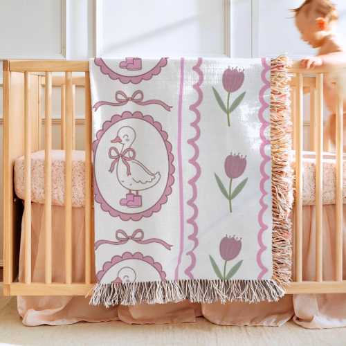 Goose Baby Blanket Girls Goose Nursery Decorations Personal Baby Shower Gift Newborn Keepsake Gift Baby Girl Gift Goose Themed Blanket Woven
