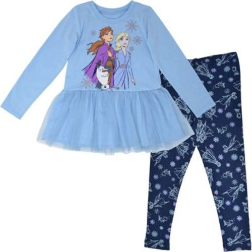 Disney Frozen Elsa Princess Anna Toddler Girls Peplum T-Shirt and Leggings Outfit Set Light Blue 4T