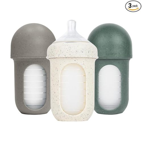 Boon Nursh Bottles - Silicone Baby Bottles Help Ease Colic Symptoms - Reusable Food-Grade Silicone Pouches with Polypropylene Shell - Medium Flow - 8 Oz - Speckle Green