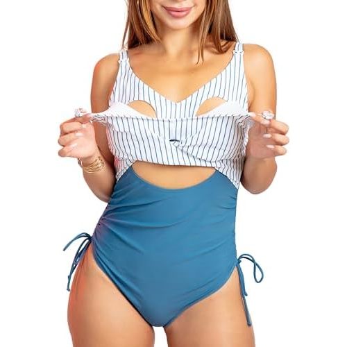 Nursing Swimsuit Breastfeeding – Postpartum Swimsuit Tummy Control, Mom Bathing Suit with Adjustable Straps