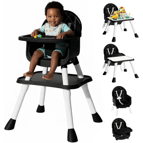 6 in 1 Baby High Chair, Convertible Highchair for Babies and Toddlers (Black)