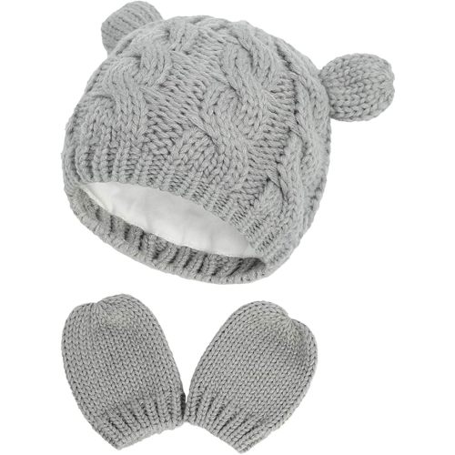 Unisex Baby Toddler Hat and Mitten Set Winter Knitted Thick Warm Beanie Cap Gloves for Infant Boys Girls