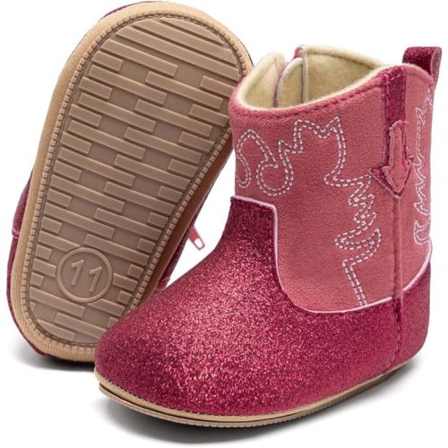 Meckior Baby Girls Cowboy Tassel Boots Side Zipper Moccasins Soft Bottom Non-Slip Toddler Shoe