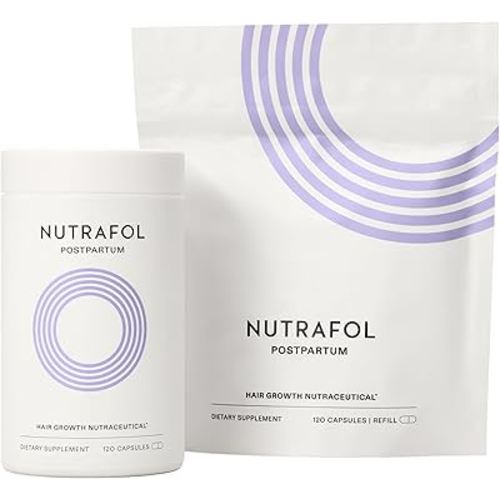 Nutrafol Postpartum Hair Growth Supplements, Clinically Tested for Visibly Thicker Hair and Less Shedding, Breastfeeding-friendly - 2 Month Supply, Pack of 2