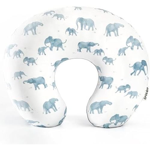 GRSSDER Nursing Pillow Cover Stretchy Minky Removable Nursing Covers for Breastfeeding Pillows, Ultra Soft Comfortable Slipcover for Boy and Girls, Stylish Elephant Pattern