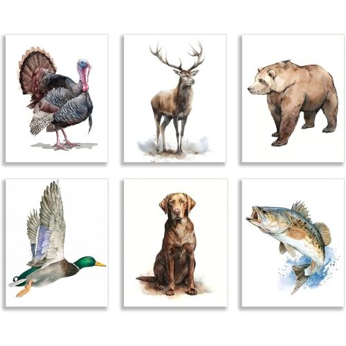 Frimeeme Vintage Hunting Wall Art Prints, 6 Pack, 8x10 Inch