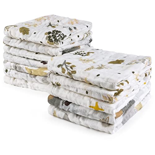 Softan Baby Muslin Washcloths, 100% Cotton Baby Face Towels 12 Pcs, Soft Baby Wash Cloths, Bath Towels, Baby Wipes, for Newborn Sensitive Skin, Shower Gift for Baby Registry, 12x12 inch, Grey