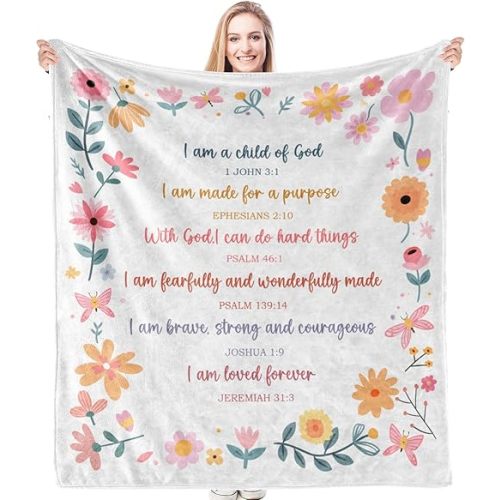 HIWX Christian Gifts for Women Girls, I am a Child of God Christian Blanket, Religious Birthday Gifts for Women, Baptism Christening Religious Gifts for Girls, Faith Based Gifts, 50x60 Inches