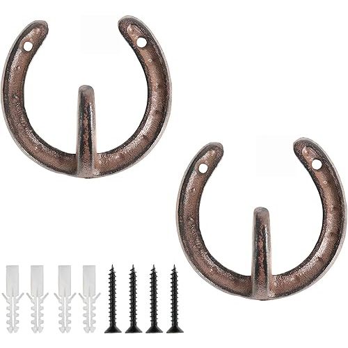 Horseshoe Hook, 2Pcs Lucky Vintage Cast Iron Wall Decor, Antique Sturdy Heavy Duty Wall Hangings, Easy Installation Wall Sculptures with Screws