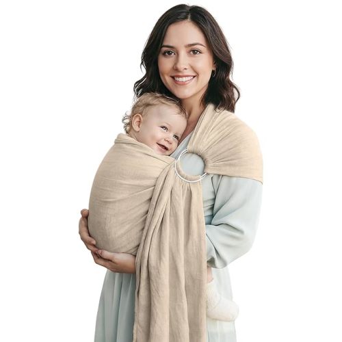 Baby Ring Sling Wrap, Lightweight Baby Carrier Sling Toddler Sling, Cotton Infants Wraps Carrier (7-35 lbs) for Toddlers, Cream