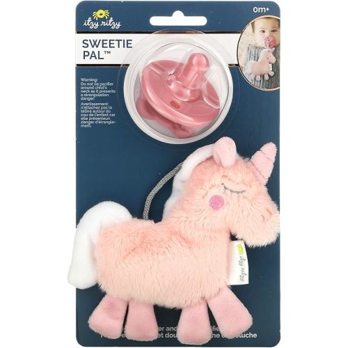 Itzy Ritzy Pacifier & Lovey Set - Includes Silicone Pacifier with Stuffed Animal Lovey - Detachable Plush Unicorn Binky Holder & Coordinating Pink Silicone Binky Ideal for Ages 0 Months & Up