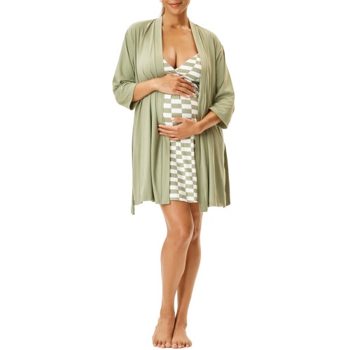 Motherhood Women's Maternity Robe and Nursing Chemise Sleep Set with Baby Swaddle