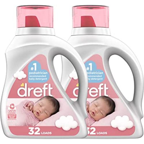 Dreft Stage 1: Newborn Hypoallergenic Baby Laundry Detergent Liquid Soap (HE), Natural for Baby, Newborn, or Infant, 46 Fl Oz, (Pack of 2)