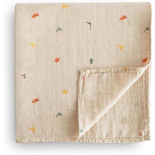 mushie Muslin Baby Swaddle Blanket | 100% Organic Cotton (Dinosaurs)