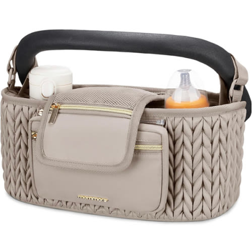 mommore Stroller Organizer with Insulated Cup Holders, Adjustable Stroller Caddy with Detachable Phone Bag, Stroller Accessories Fits for Uppababy, Doona, Jogger, Britax(Light Cafe)