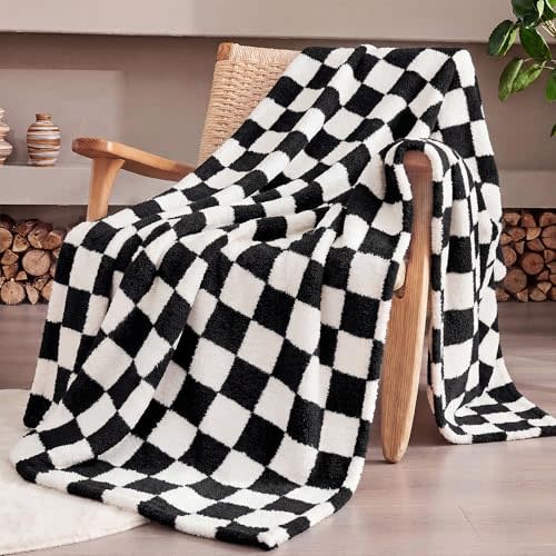 330GSM Checkered Twin Blanket for Bed, Black, 60"x80" | Super Soft Plush Flannel Blanket; Lightweight Home Decor; Gift for Her; All-Season Comfort for Couch, Sofa and Bed