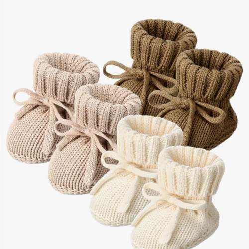 3 Pairs Knitted Baby Booties 0-6 Months Newborn Baby Shoes First Walkers Cozy Shoes for Infant Girl Boy