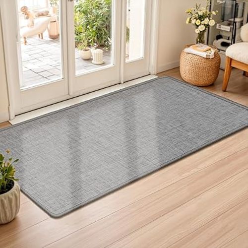 LEKEEPGO Ultra Thin Indoor Door Mat 24"x47", Low-Profile Door Mat Indoor Entrance, Non Slip Rubber Backing Inside Doormat Washable Welcome Front Entryway Dirt Trapper Entry Mat, Grey