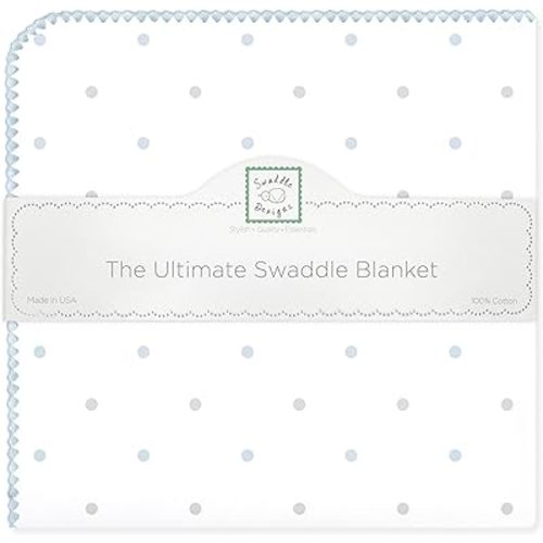 SwaddleDesigns Large Receiving Blanket, Ultimate Swaddle for Baby Boys, Girls, Softest US Cotton Flannel, Best Shower Gift, Made in USA, Pastel Blue and Sterling Little Dots (Mom's Choice Award Winner)