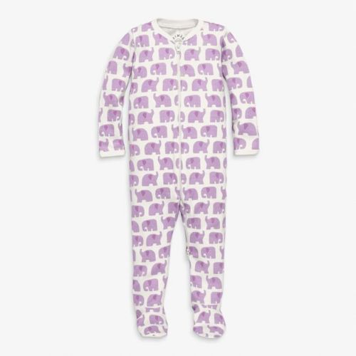 Primary Baby Organic Zip Footie in Lavender Elephants Size 3-6 Months