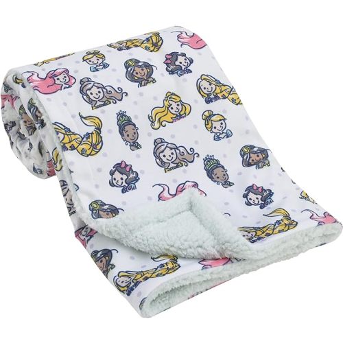 Disney Princess White, Pink, Yellow, and Lavender Dot Super Soft Baby Blanket with Sherpa Back