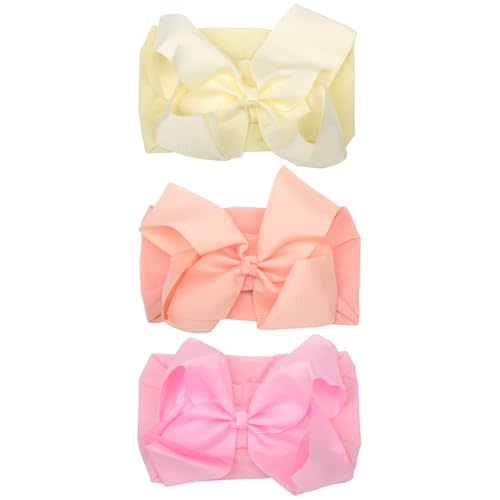 6 Inch Baby Girls Headband Bows, Soft Nylon Hairbands Cute Big Bow Super Elastic Headband for Baby Girls Newborn Infant Toddlers (Beige Blush Light Pink, Large)