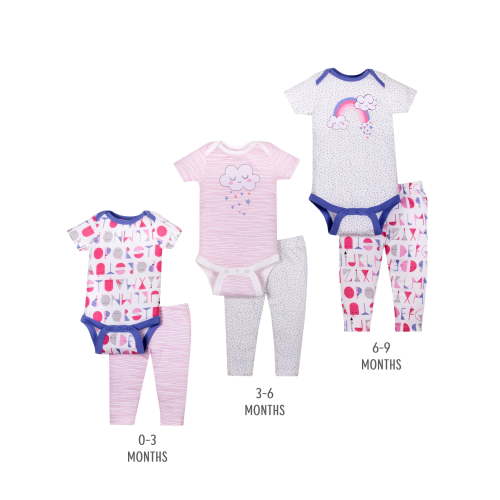 Little Star Organic Baby Girl Grow With Me Bodysuit & Pants Shower Gift Set, 6-Piece