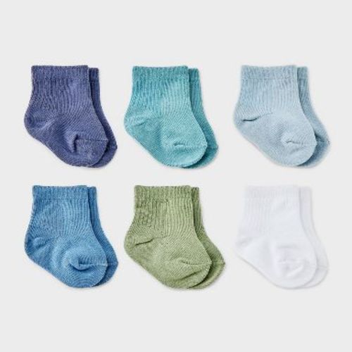 Baby Boys' 6pk Crew Socks - Cloud Island™ Blue 0-3M: Newborn Infant Knit Apparel, Tagless, Machine Washable, Tumble Dry