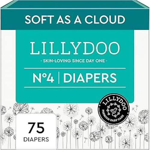 LILLYDOO Baby Diapers - Size 4 (20+ lbs), Half-Monthly Supply (75 Count), Leak Protection, Skin-Friendly, Ultrasoft, Perfume- & Chlorine-Free, Hypoallergenic, Dermatologist Tested, Oeko-TEX®