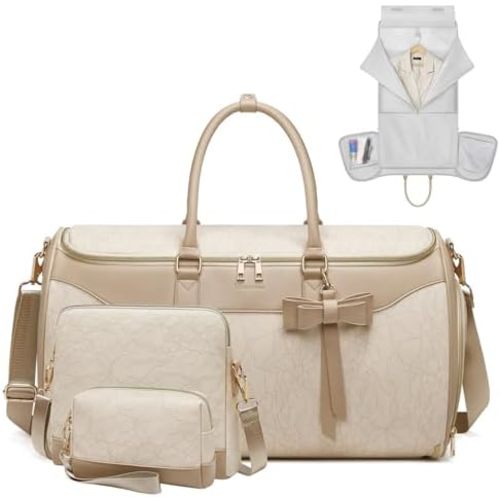 Garment Bags for Travel,45L Carry on Convertible Garment Duffle bag for Men Women - 3 in 1 Hanging Suit Travel Bag with Shoulder Strap (Beige brown)