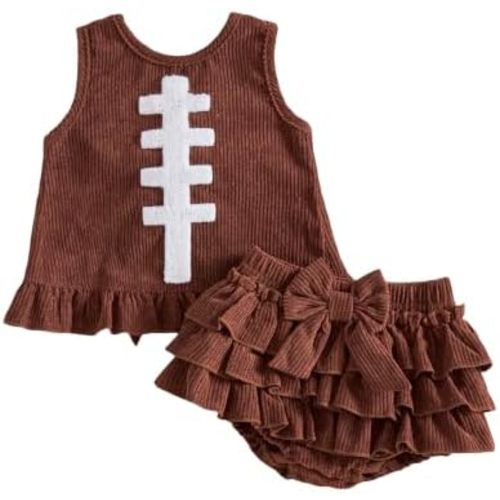 Newborn Baby Girl Football Outfit Corduroy Tank Tops Shorts Set