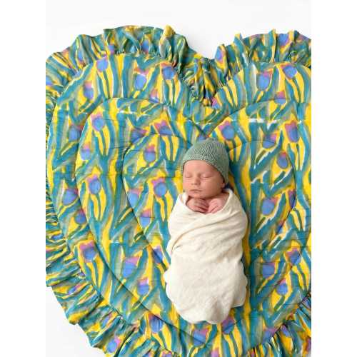 Baby Born Gift, Heart Shaped Baby Play Mat, Tulip Print, Ruffle Bedding, Padded Cotton