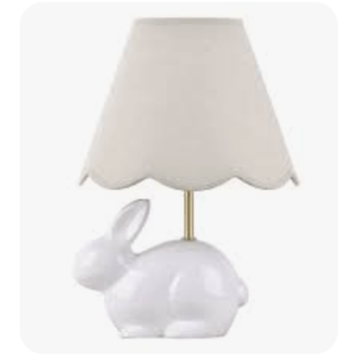 Providence White Ceramic Bunny Lamp with Scalloped Shade, 17.7"