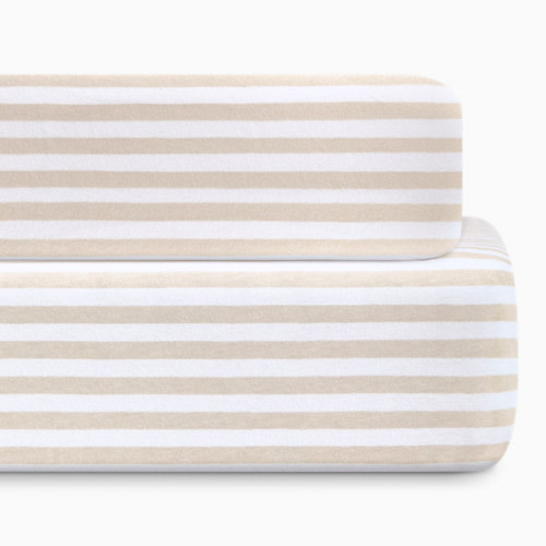 Organic Jersey Cotton Crib Sheet and Changing Pad Cover Set - Tan Stripe