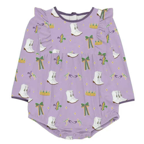 Mardi Gras Queen Longsleeve Flutter Bubble | JuJu's Kids Boutique