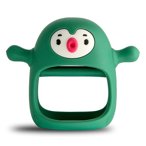 Smily Mia Teething Toys for Babies 0-6 Months, Silicone Never-Drop Penguin Teethers for Babies, Hand Pacifier for Sucking Babies, Best Toy for Teething Baby, Teething Mitten for New Born, Pine Green - pine green