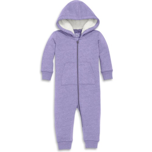 Primary Baby Teddy Fleece-Lined Zip Romper, 0-3M, Heather Iris