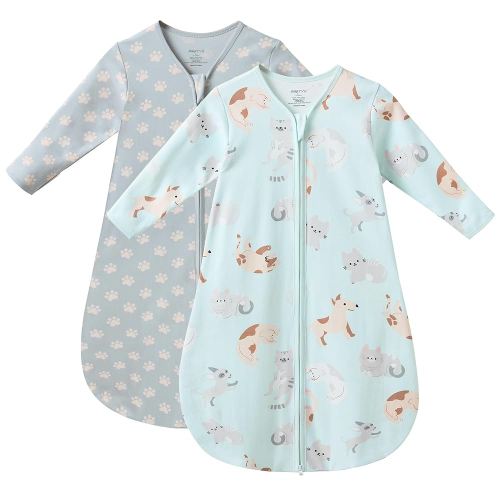 JELLYMONI Baby Sleep Sack 0-6 Months Long Sleeve Wearable Blanket for Baby, 100% Cotton 2 Pack Infant Toddler Baby Sleeping Sack Lightweight Soft 2-Way Zipper