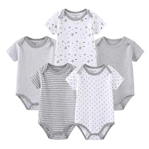 Kiddiezoom Baby Bodysuit Newborn Short Sleeve baby One-Piece Cotton 5-Pack baby clothes