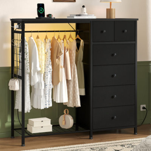 6-Drawer Dresser with Hanging Rack, Charging Station & LED Lights | Wayfair